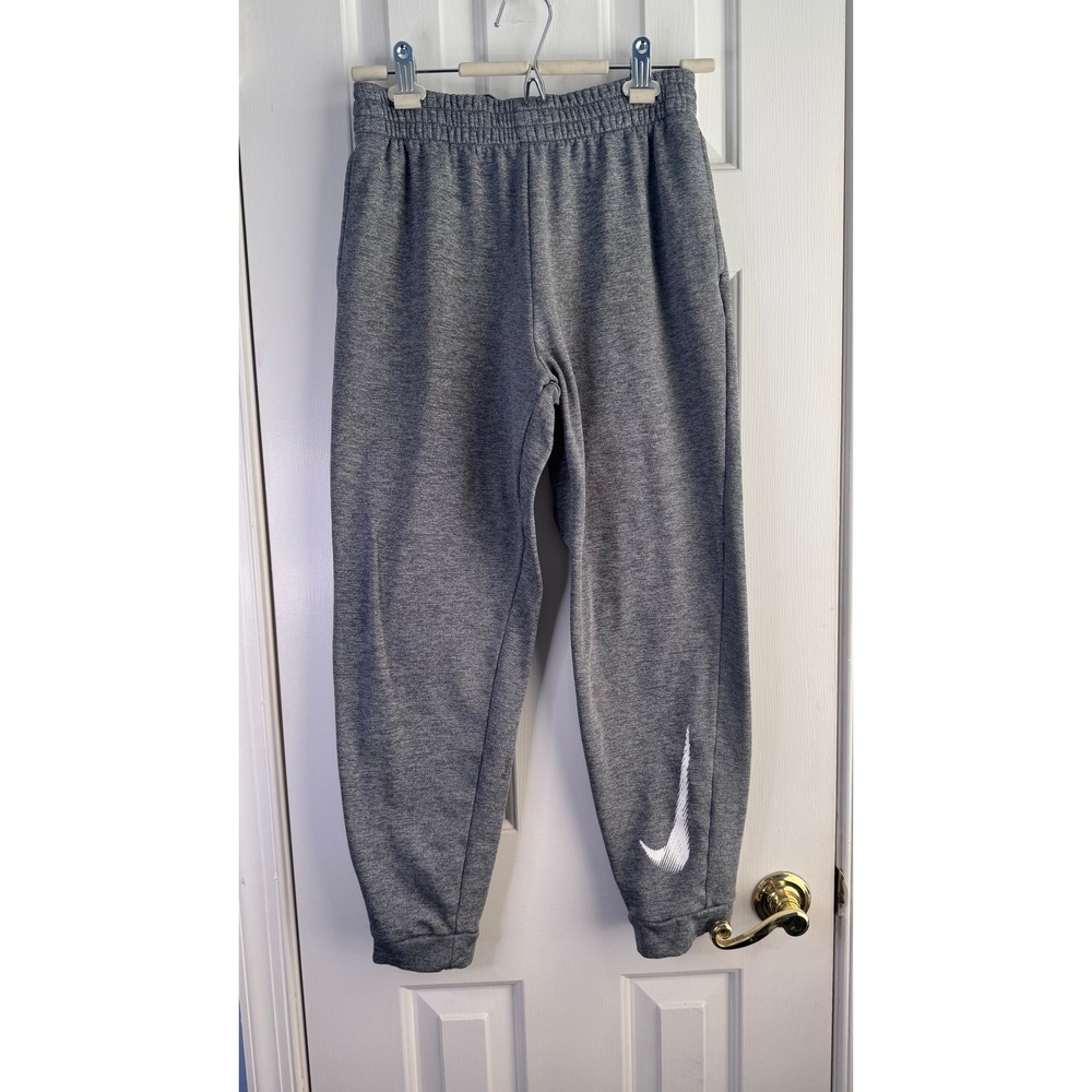Nike Kids Gray Heathered Jogger Sweatpants Youth Large White Swoosh Graphic